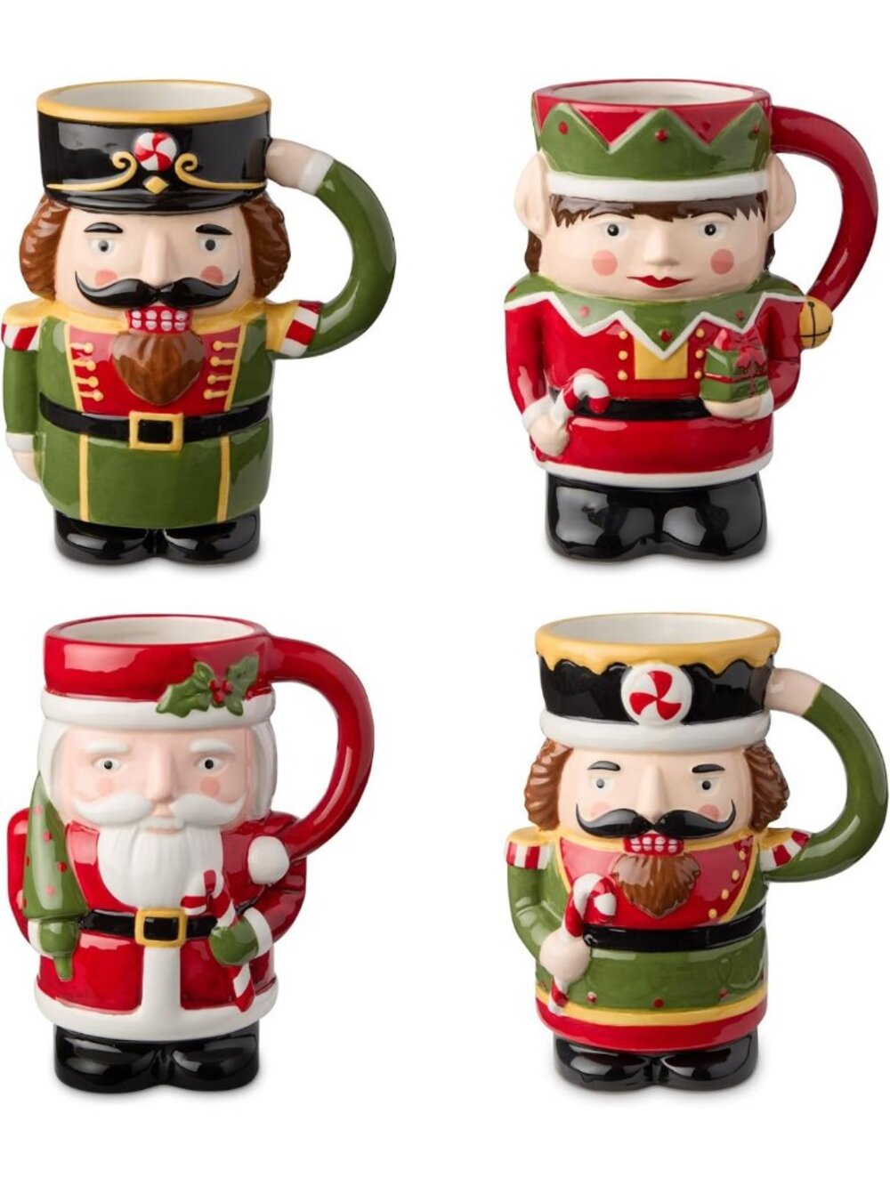 Festive 3D Nutcracker Holiday Mug Set of 4 - Christmas Stoneware for Coffee
